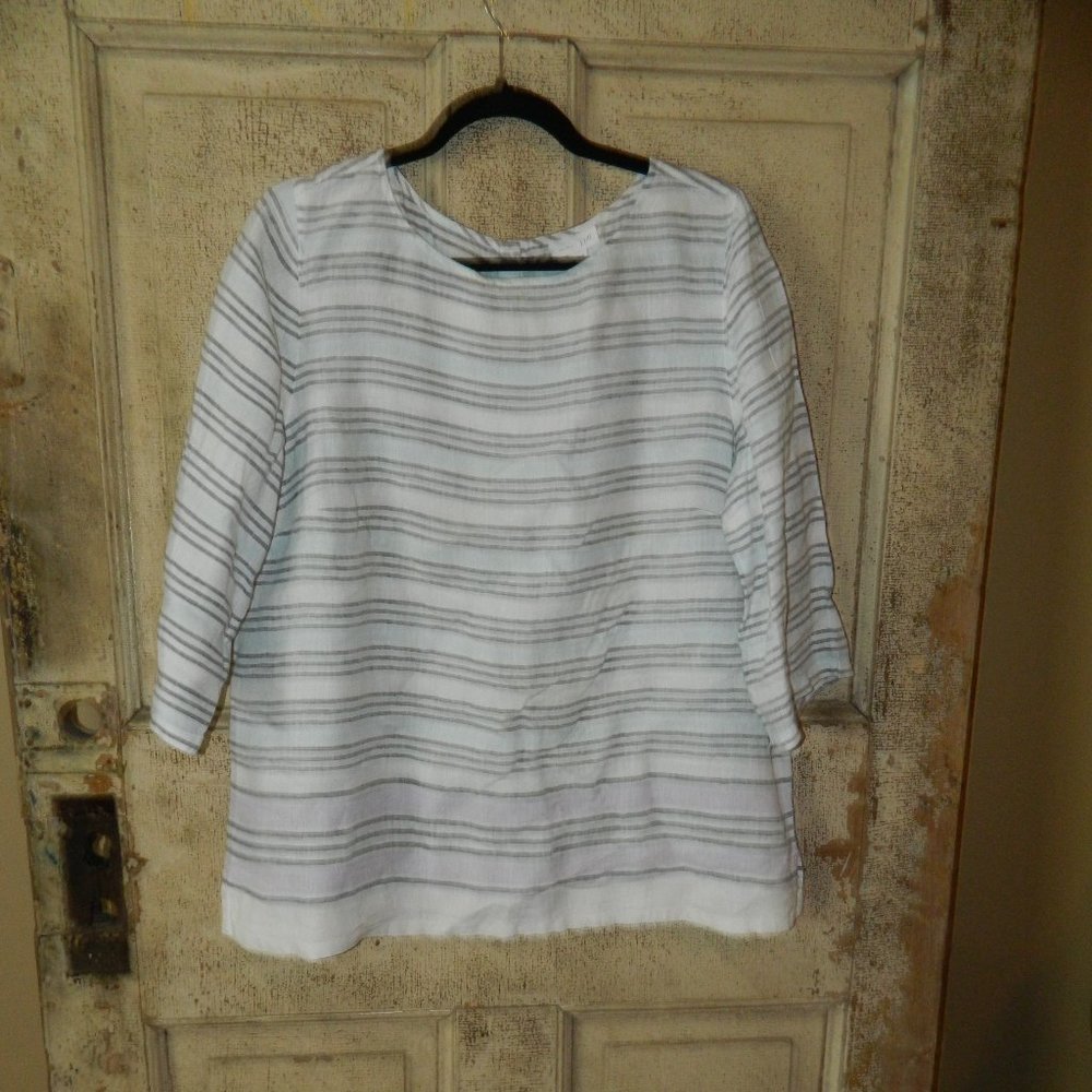 J. Jill Love Linen Striped Button Back Blouse Size L (P-34)